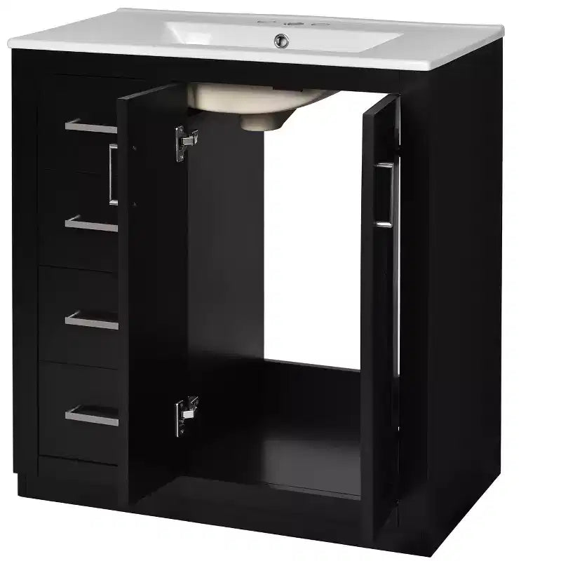 Meuble-lavabo de salle de bain de 30 po avec évier, meuble de rangement de salle de bain avec tiroirs, meuble-lavabo simple avec portes à fermeture douce