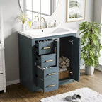 Meuble-lavabo de salle de bain de 30 po avec évier, meuble de rangement de salle de bain avec tiroirs, meuble-lavabo simple avec portes à fermeture douce