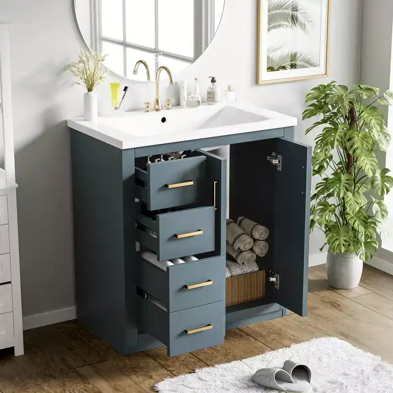 Meuble-lavabo de salle de bain de 30 po avec évier, meuble de rangement de salle de bain avec tiroirs, meuble-lavabo simple avec portes à fermeture douce