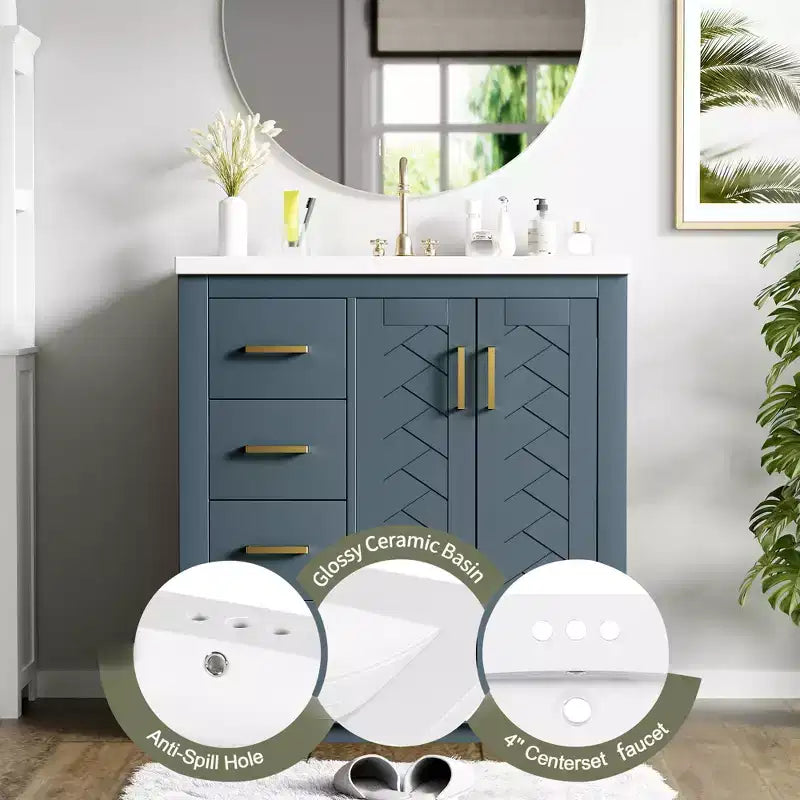 Meuble-lavabo de salle de bain de 30 po avec évier, meuble de rangement de salle de bain avec tiroirs, meuble-lavabo simple avec portes à fermeture douce