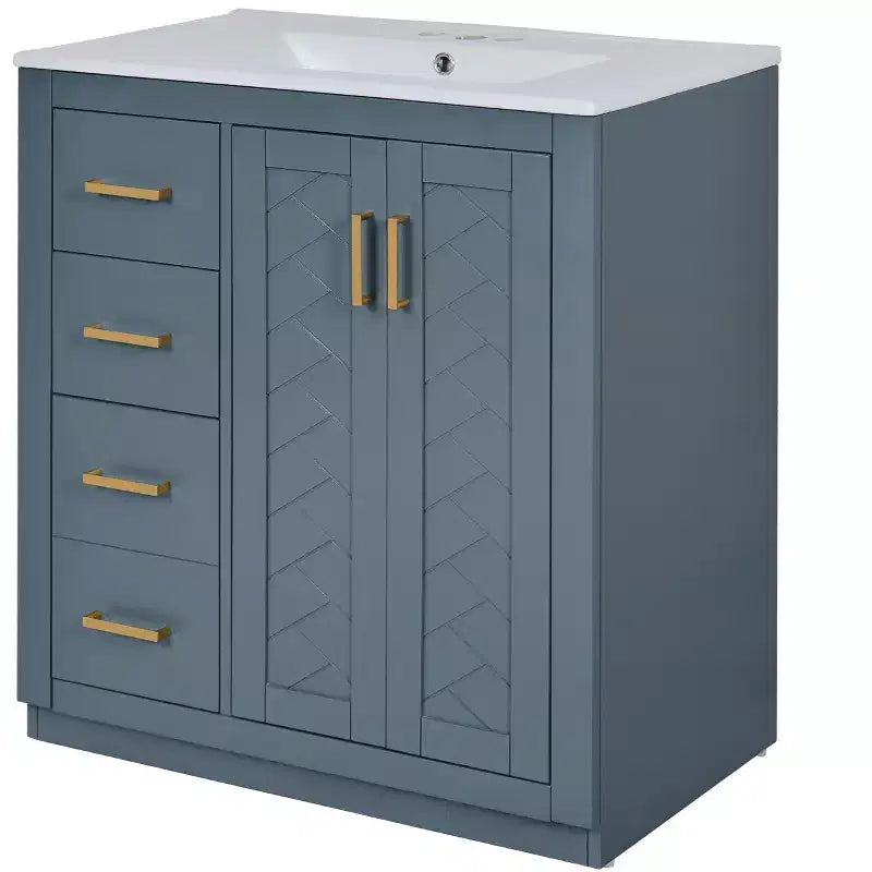 Meuble-lavabo de salle de bain de 30 po avec évier, meuble de rangement de salle de bain avec tiroirs, meuble-lavabo simple avec portes à fermeture douce