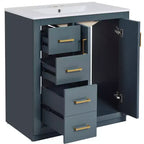 Meuble-lavabo de salle de bain de 30 po avec évier, meuble de rangement de salle de bain avec tiroirs, meuble-lavabo simple avec portes à fermeture douce