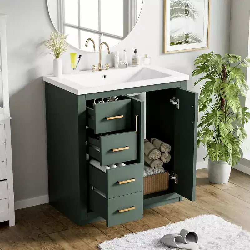 Meuble-lavabo de salle de bain de 30 po avec évier, meuble de rangement de salle de bain avec tiroirs, meuble-lavabo simple avec portes à fermeture douce