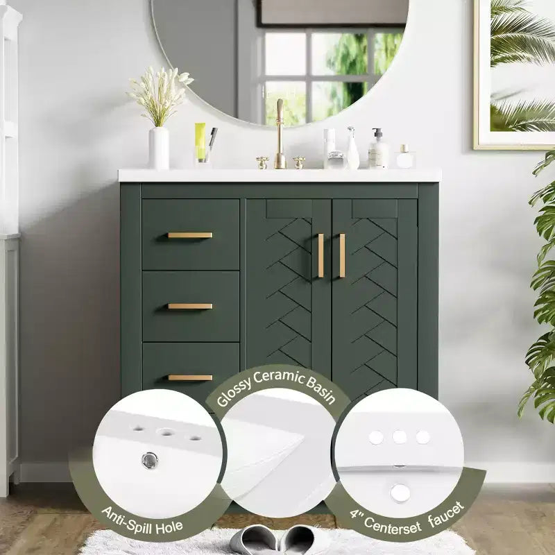 Meuble-lavabo de salle de bain de 30 po avec évier, meuble de rangement de salle de bain avec tiroirs, meuble-lavabo simple avec portes à fermeture douce
