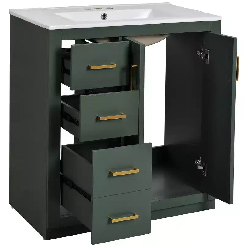 Meuble-lavabo de salle de bain de 30 po avec évier, meuble de rangement de salle de bain avec tiroirs, meuble-lavabo simple avec portes à fermeture douce