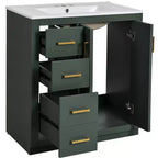 Meuble-lavabo de salle de bain de 30 po avec évier, meuble de rangement de salle de bain avec tiroirs, meuble-lavabo simple avec portes à fermeture douce