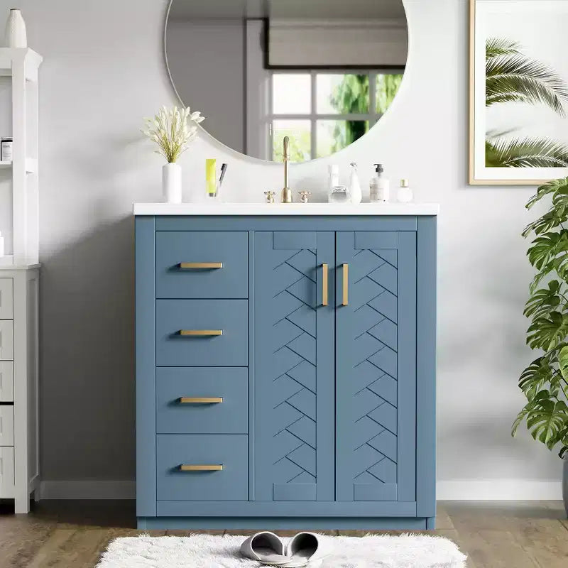 Meuble-lavabo de salle de bain de 30 po avec évier, meuble de rangement de salle de bain avec tiroirs, meuble-lavabo simple avec portes à fermeture douce