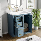 Meuble-lavabo de salle de bain de 30 po avec évier, meuble de rangement de salle de bain avec tiroirs, meuble-lavabo simple avec portes à fermeture douce
