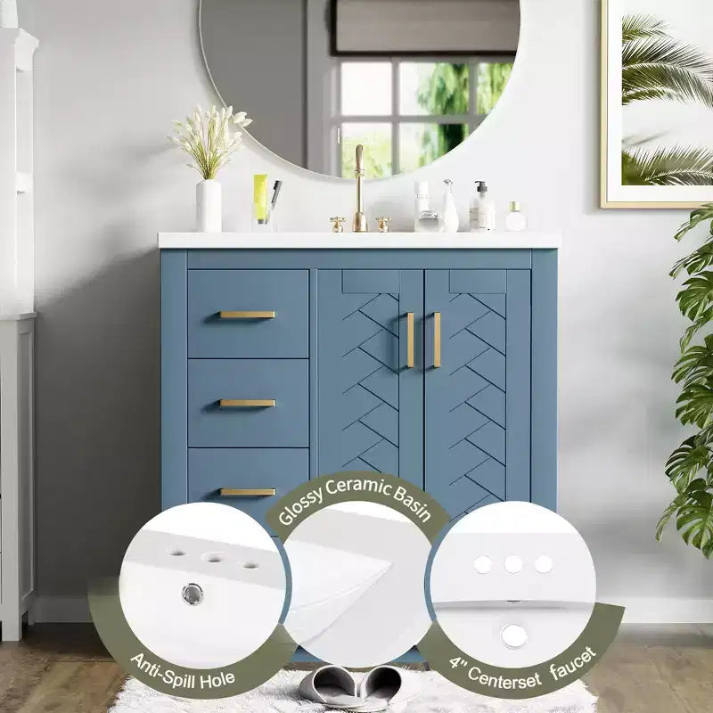 Meuble-lavabo de salle de bain de 30 po avec évier, meuble de rangement de salle de bain avec tiroirs, meuble-lavabo simple avec portes à fermeture douce