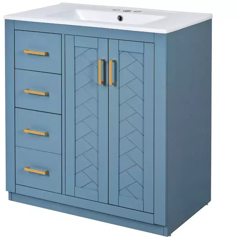 Meuble-lavabo de salle de bain de 30 po avec évier, meuble de rangement de salle de bain avec tiroirs, meuble-lavabo simple avec portes à fermeture douce