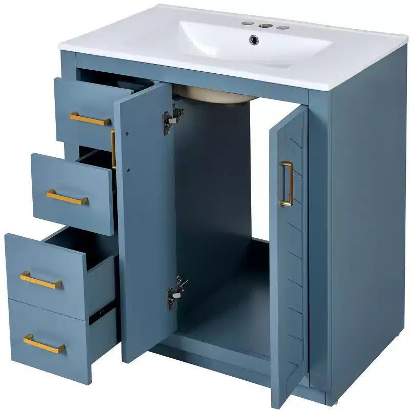 Meuble-lavabo de salle de bain de 30 po avec évier, meuble de rangement de salle de bain avec tiroirs, meuble-lavabo simple avec portes à fermeture douce