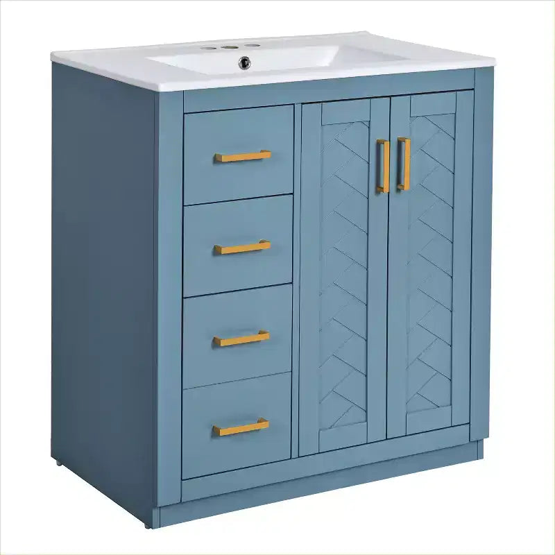 Meuble-lavabo de salle de bain de 30 po avec évier, meuble de rangement de salle de bain avec tiroirs, meuble-lavabo simple avec portes à fermeture douce