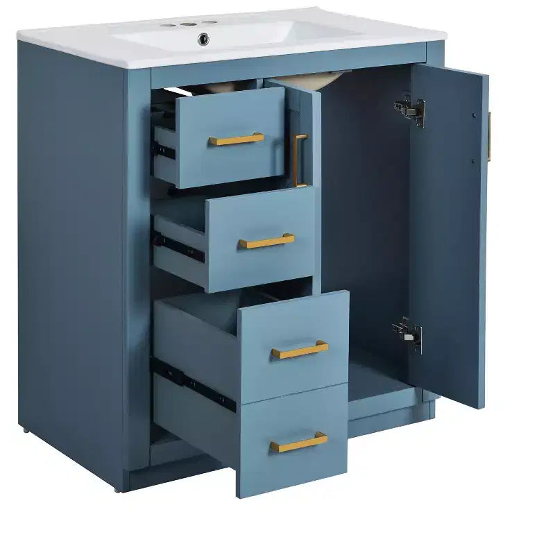 Meuble-lavabo de salle de bain de 30 po avec évier, meuble de rangement de salle de bain avec tiroirs, meuble-lavabo simple avec portes à fermeture douce
