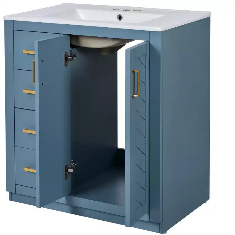 Meuble-lavabo de salle de bain de 30 po avec évier, meuble de rangement de salle de bain avec tiroirs, meuble-lavabo simple avec portes à fermeture douce