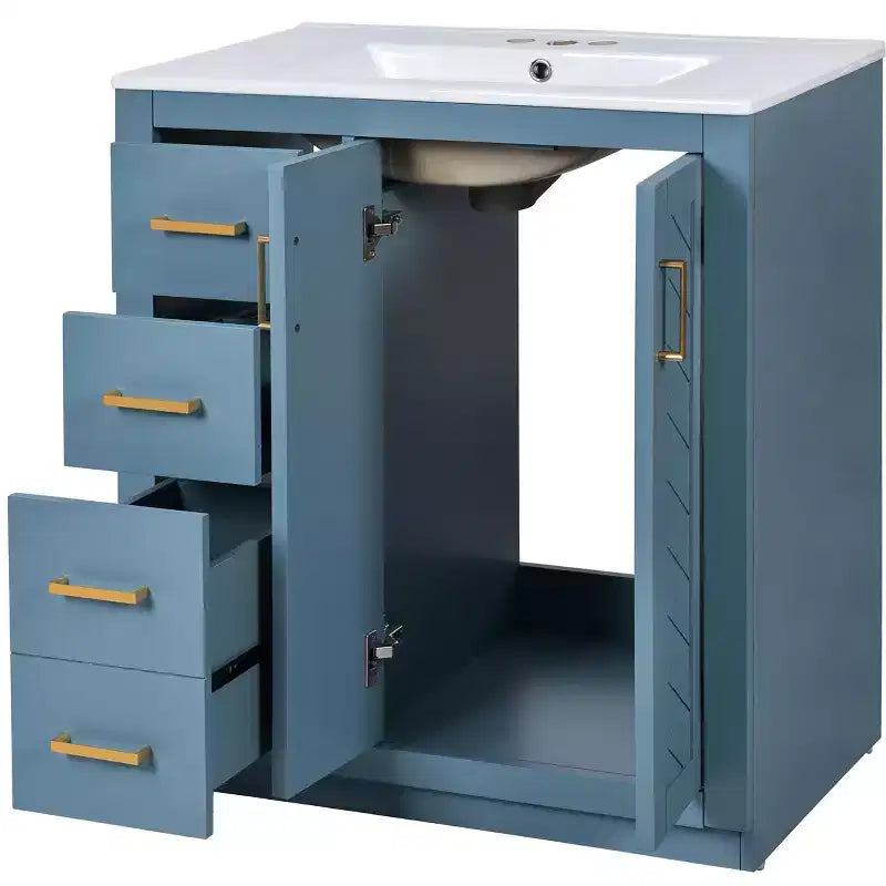 Meuble-lavabo de salle de bain de 30 po avec évier, meuble de rangement de salle de bain avec tiroirs, meuble-lavabo simple avec portes à fermeture douce