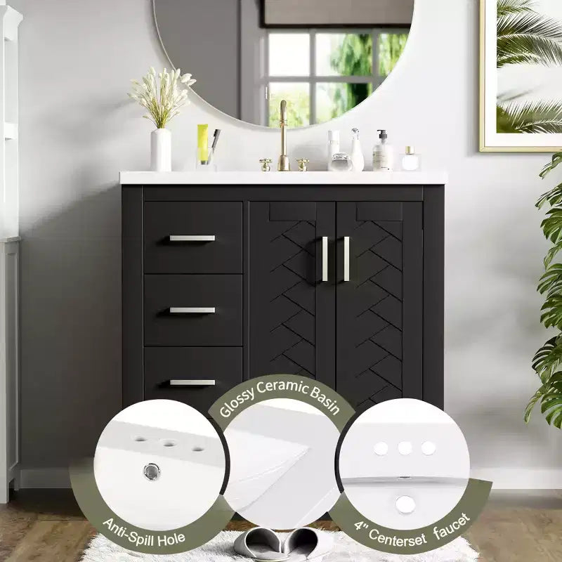 Meuble-lavabo de salle de bain de 30 po avec évier, meuble de rangement de salle de bain avec tiroirs, meuble-lavabo simple avec portes à fermeture douce
