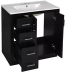 Meuble-lavabo de salle de bain de 30 po avec évier, meuble de rangement de salle de bain avec tiroirs, meuble-lavabo simple avec portes à fermeture douce