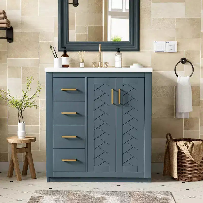 Meuble-lavabo de salle de bain de 30 po avec évier, meuble de rangement de salle de bain avec tiroirs, meuble-lavabo simple avec portes à fermeture douce