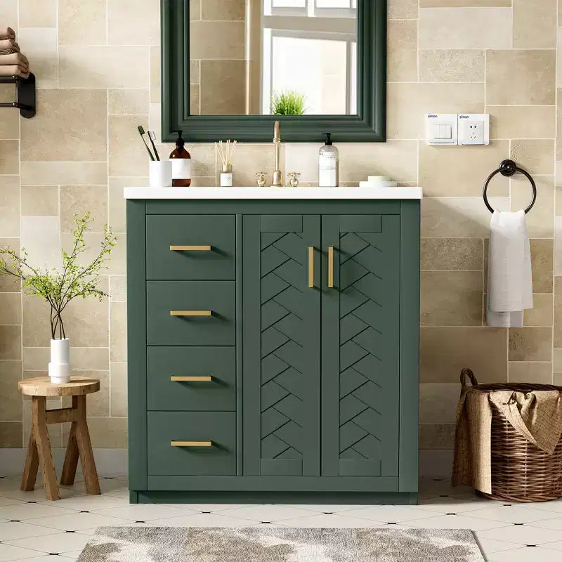 Meuble-lavabo de salle de bain de 30 po avec évier, meuble de rangement de salle de bain avec tiroirs, meuble-lavabo simple avec portes à fermeture douce