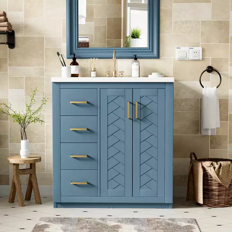 Meuble-lavabo de salle de bain de 30 po avec évier, meuble de rangement de salle de bain avec tiroirs, meuble-lavabo simple avec portes à fermeture douce