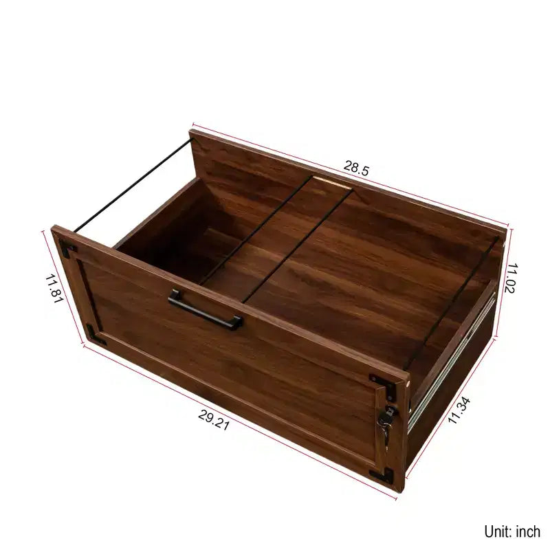 Classeur latéral à 2 tiroirs avec serrure, classeur de bureau à domicile, organisateur de dossiers verrouillable marron style ferme