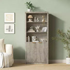 Bibliothèque à 5 étagères avec portes, Bibliothèque de rangement de 180 cm, Étagères réglables pour salon ou bureau