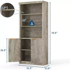 Bibliothèque à 5 étagères avec portes, Bibliothèque de rangement de 180 cm, Étagères réglables pour salon ou bureau