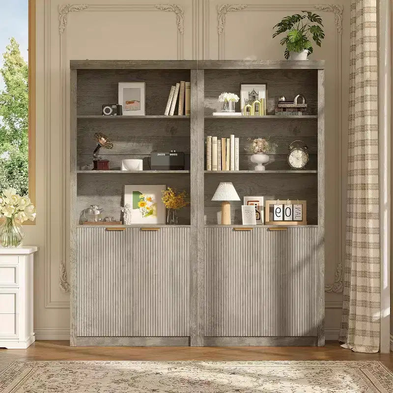 Bibliothèque à 5 étagères avec portes, Bibliothèque de rangement de 180 cm, Étagères réglables pour salon ou bureau