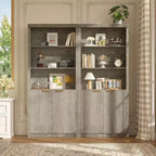 Bibliothèque à 5 étagères avec portes, Bibliothèque de rangement de 180 cm, Étagères réglables pour salon ou bureau