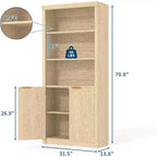 Bibliothèque à 5 étagères avec portes, Bibliothèque de rangement de 180 cm, Étagères réglables pour salon ou bureau