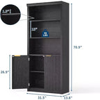 Bibliothèque à 5 étagères avec portes, Bibliothèque de rangement de 180 cm, Étagères réglables pour salon ou bureau
