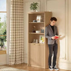 Bibliothèque à 5 étagères avec portes, Bibliothèque de rangement de 180 cm, Étagères réglables pour salon ou bureau