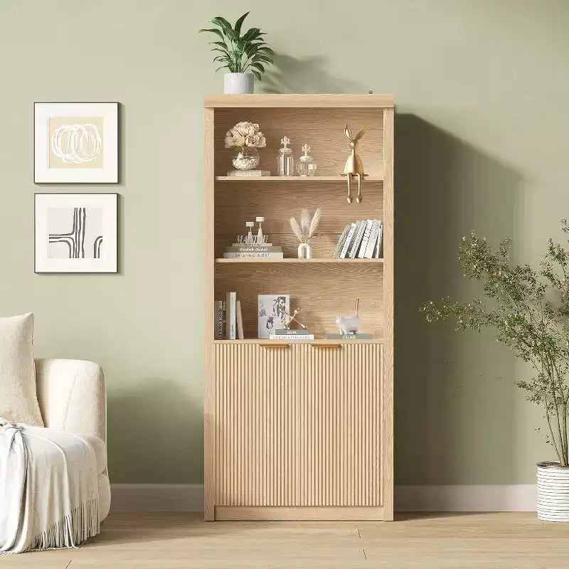 Bibliothèque à 5 étagères avec portes, Bibliothèque de rangement de 180 cm, Étagères réglables pour salon ou bureau