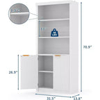Bibliothèque à 5 étagères avec portes, Bibliothèque de rangement de 180 cm, Étagères réglables pour salon ou bureau