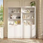 Bibliothèque à 5 étagères avec portes, Bibliothèque de rangement de 180 cm, Étagères réglables pour salon ou bureau