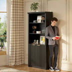 Bibliothèque à 5 étagères avec portes, Bibliothèque de rangement de 180 cm, Étagères réglables pour salon ou bureau
