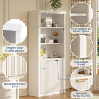 Bibliothèque à 5 étagères avec portes, Bibliothèque de rangement de 180 cm, Étagères réglables pour salon ou bureau