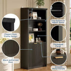 Bibliothèque à 5 étagères avec portes, Bibliothèque de rangement de 180 cm, Étagères réglables pour salon ou bureau