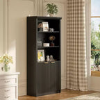Bibliothèque à 5 étagères avec portes, Bibliothèque de rangement de 180 cm, Étagères réglables pour salon ou bureau