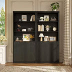 Bibliothèque à 5 étagères avec portes, Bibliothèque de rangement de 180 cm, Étagères réglables pour salon ou bureau