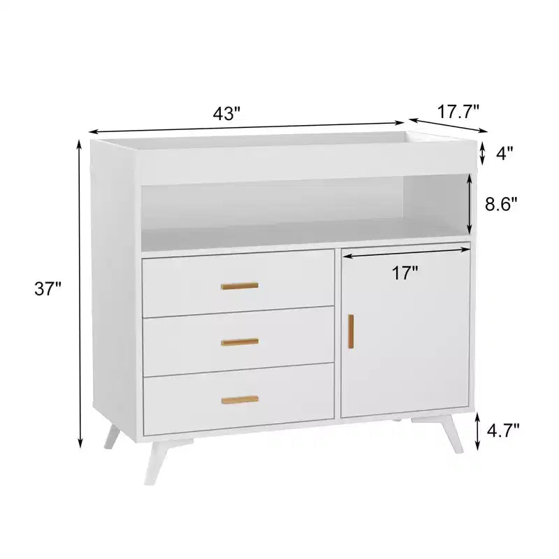 Table à langer commode, commode à 3 tiroirs avec matelas amovible et station de lange en bois pour chambre de bébé