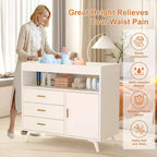Table à langer commode, commode à 3 tiroirs avec matelas amovible et station de lange en bois pour chambre de bébé