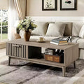 Table basse de 39,4 po avec tiroir et étagère ouverte, table centrale rectangulaire à 2 niveaux de style moderne du milieu du siècle pour salon