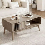 Table basse de 39,4 po avec tiroir et étagère ouverte, table centrale rectangulaire à 2 niveaux de style moderne du milieu du siècle pour salon
