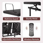 Cadre de lit ajustable Twin XL, base électrique avec télécommande sans fil, élévation tête et pieds, gravité zéro, anti-ronflement, métal et bois robustes, 3 hauteurs