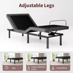 Cadre de lit ajustable Twin XL, base électrique avec télécommande sans fil, élévation tête et pieds, gravité zéro, anti-ronflement, métal et bois robustes, 3 hauteurs
