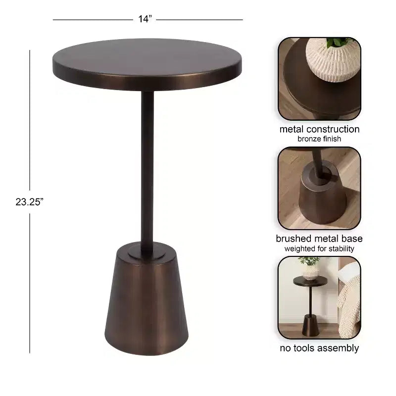 Table d'appoint ronde en métal Tira, bronze, 14x14x24