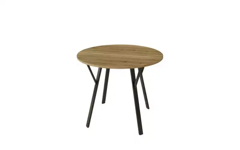 Table de salle à manger ronde de 35,43 pouces, petite table de cuisine circulaire avec pieds en métal noir pour 2-4 personnes, table de salle à manger moderne, marron (table uniquement)