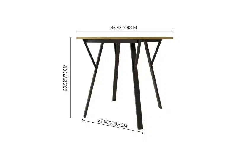 Table de salle à manger ronde de 35,43 pouces, petite table de cuisine circulaire avec pieds en métal noir pour 2-4 personnes, table de salle à manger moderne, marron (table uniquement)