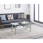 Table basse moderne à 2 niveaux avec étagère de rangement, design peu encombrant pour salon